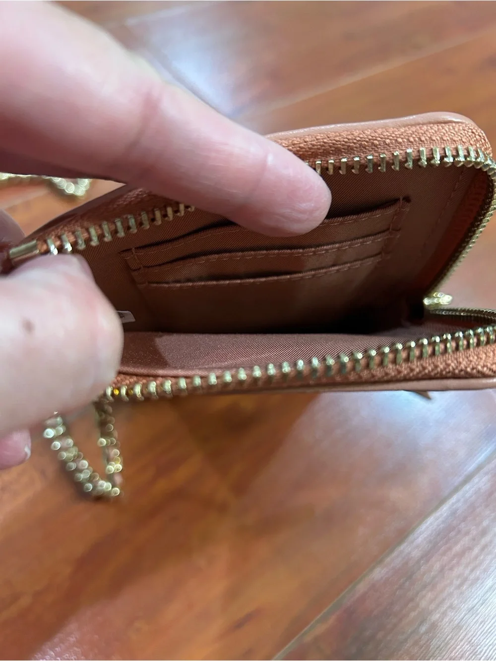 Tory Burch Quilted Crossbody Phone Bag in Dusty Peach with Gold Chain